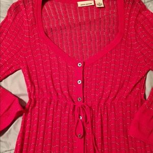 DKNY ~ Coral cardigan with metallic threads.